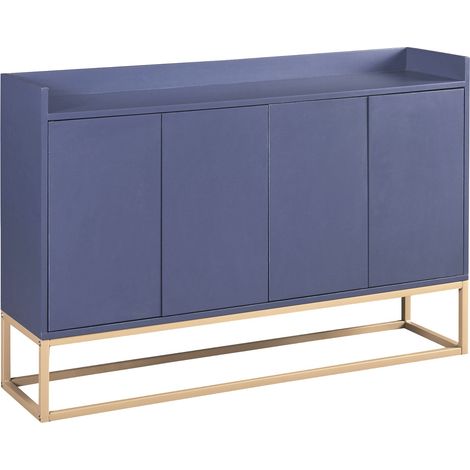 Meuble de Rangement, Buffet moderne et simple, 4 Portes, pieds en métal, adapté pour salle à manger, salon, cuisine, 30 x 120 x 80 cm, Bleu (1/5)