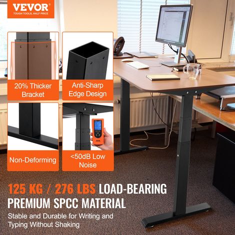 Cadre de bureau debout double moteur, hauteur réglable 65-129 cm, pieds de bureau d'ordinateur électrique, longueur 110-178 cm, bas… (1/5)