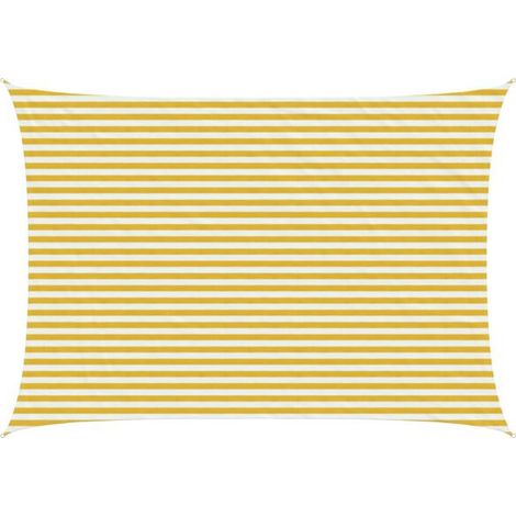 Voile d'ombrage à rayures jaunes et blanches, 3 mètres x 6 mètres, en polyéthylène haute densité. (1/5)