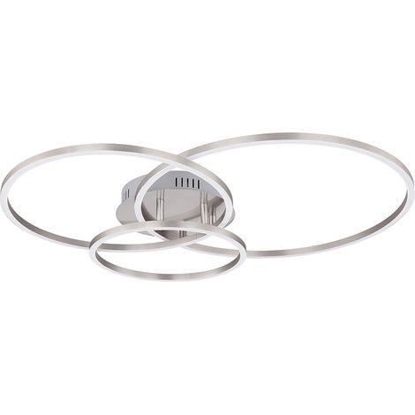 Plafoniera design lampada da soggiorno plafoniera 3 fiamme anello design metallo bianco opale nichel, LED 40 Watt 1770 lumen bianco caldo, HxLxP 10x68x55cm