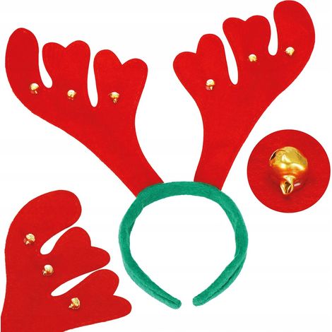 DIADEMA NAVIDEÑA CUERNOS DE RENO CON CAMPANAS PAPÁ NOEL FIESTAS EN LA CABEZA (1/5)