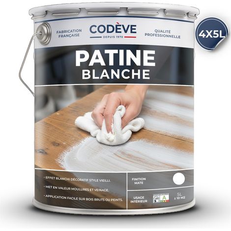 Patine Blanche - 4x5 L - Codeve Bois - Pour Blanchir En Profondeur Les Fibres, Pores Ou Veinages D'un Bois.