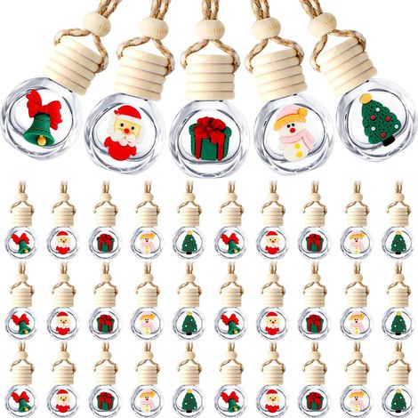 Lot de 50 diffuseurs de parfum d'ambiance suspendus pour voiture – Flacons diffuseurs en verre transparent vides, décorations de Noël pour huiles essentielles (1/5)