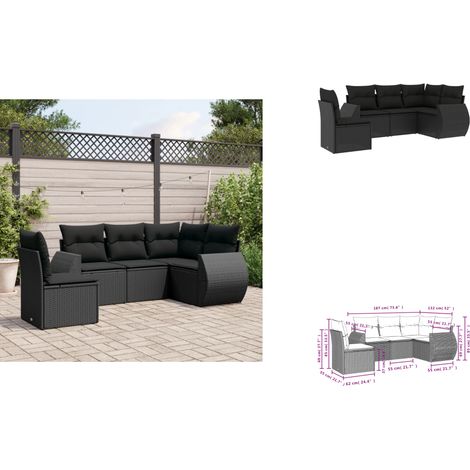 5-tlg. Garten-Sofagarnitur mit Kissen Schwarz Poly Rattan - Gartenmöbel - Outdoor Möbel - Rattan Gartenset - Lounge Set - Esstischgarnitur (1/3)