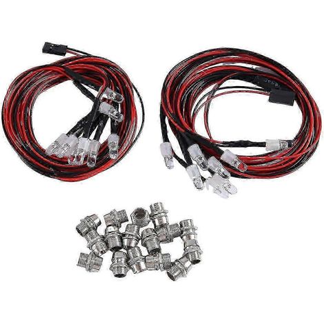 Kit d'éclairage LED 8 LED 5 mm pour voitures, camions et crawlers RC à l'échelle 1/10 (phares et feux arrière). Compatible avec les modèles réduits de drift (voitures, camions, crawlers, etc.).
