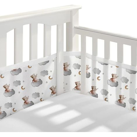2-piece baby cot nest set, 4-sided breathable nest with 3D mesh lining, air seal, edge protection, adjustable, removable - 340 cm x 30 cm + 160 cm x 30 cm (Bear) (1/5)