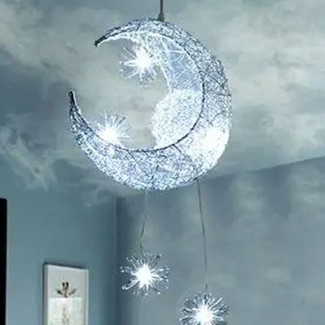 LED Pendant Light, Modern Moon Star Shape LED Pendant Lamp Chandelier Ceiling Light Creative LED Lamp Fixture for Kids Child Bedroom Living Room Home Decoration, Cool White (1/5)