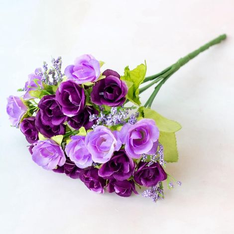 Bouquet de roses artificielles avec 7 branches et 21 têtes de fleurs, 22,9 cm, fleurs artificielles en soie pour maison, mariage, centre de table, fête, décoration de table, rose (1/5)