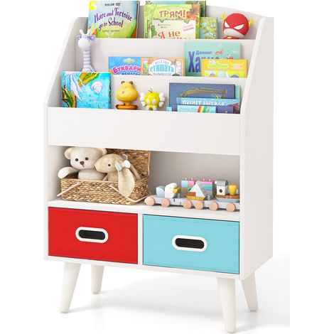 COSTWAY Kids Bookshelf Wooden Children’s Book Display Rack 3-Tier Bookshelves (1/5)