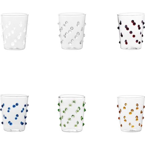 Zafferano Set 6 Bicchieri Party Tumbler Junior in Vetro Borosilicato Colorati con Decorazione a Pois Vivace per Servizio Liquori o Salse Eleganti