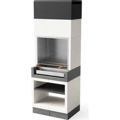 TUOZI - Barbecue fixe inox pour bois et charbon modèle KITAWAY (Gris/Blanc - 84 x 63 x 237 cm) REF: T00685 - Idéal grillades authentiques (1/3)