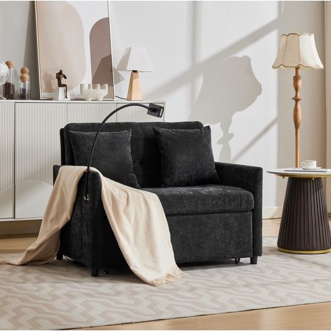 Sofá multifuncional (109x72x83.5 cm), con puerto USB y soporte para tablet, tapizado en poliéster negro (1/5)