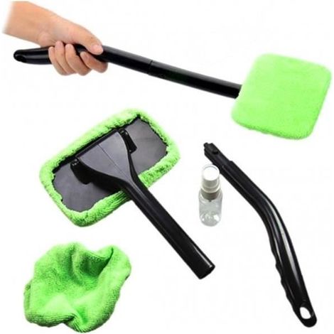 1 serviette microfibre, bras télescopique réglable, couleur verte, usage quotidien et intérieur