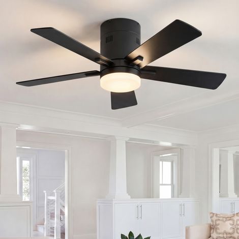 Ventilatore da soffitto con luce - 42" / 106 cm - 5 pale in legno con illuminazione LED tricolore e telecomando - Nero (1/5)