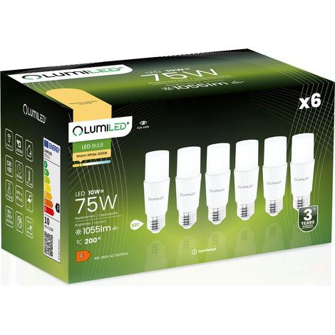 6x LED-Lampe E27 Röhrenform T37 10W = 75W 1055lm 3000K Warmweiß 200° LUMILED