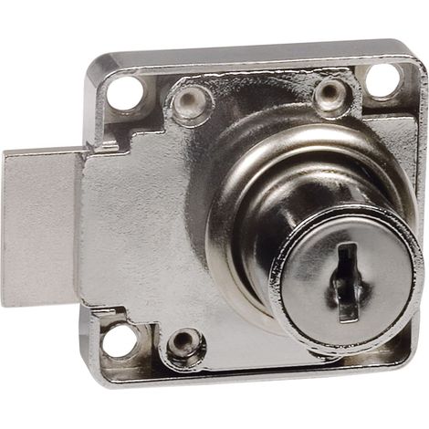 Serrure renforcée pour portes de meubles Mod.7 + 2 clés Mod.371  Pour armoires de maison ou de bureau  En acier nickelé  Fermeture à droite  Sûr et facile à installer (1/5)