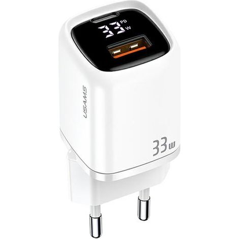 Cargador de pared USB-C/USB de 33 W con Power Delivery y carga rápida (blanco) de Usams (1/5)