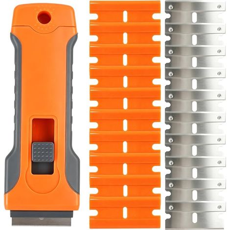 Retractable Scraper with 20 Blades 10 Metal + 10 Plastic Induction Ceramic Hob Scraper Adhesive Remover Paint Sealant (1/5)