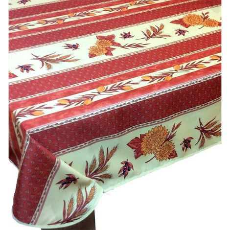 Nappe Provençale Rectangle Anti-tâche Tournesol Abeille Brique - 240 x 150 cm - rouge
