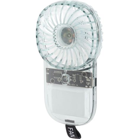 Ventilateur portable transparent et pliable avec batterie 1200 mAh rechargeable par USB, à suspendre autour du cou, idéal pour la marche, le camping et les voyages (bleu). (1/5)