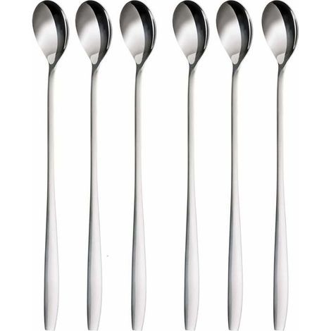Cuillères à latte longues - Lot de 6, 22 cm - Acier inoxydable poli - Pour cocktails et desserts (1/5)