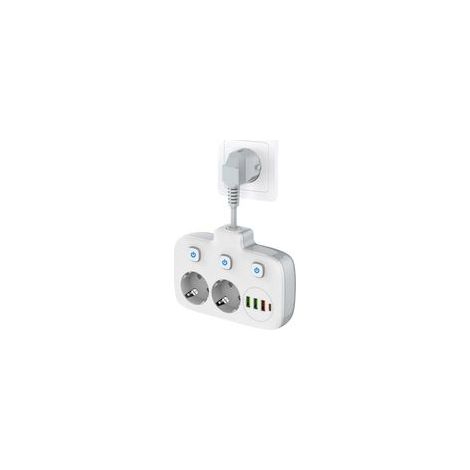 Multiprise à interrupteur unique 2 compartiments, multiprise avec 3 interrupteurs, double fiche murale avec 4 USB, adaptateur de prise avec protection contre les surtensions, sécurité enfant (1/5)