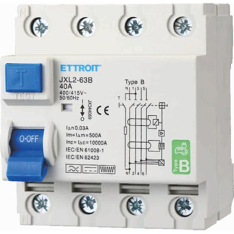 Ettroit – Interrupteur différentiel 4P 40A 30mA JX344069 – Courbe B 6KA AC/DC 380V – Protection avancée pour systèmes triphasés
