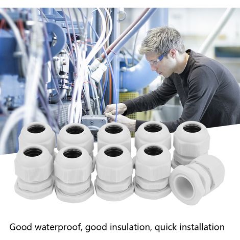 Presse-étoupe nylon blanc IP68 étanche, lot de 10 connecteurs PG16 pour câble (1/5)