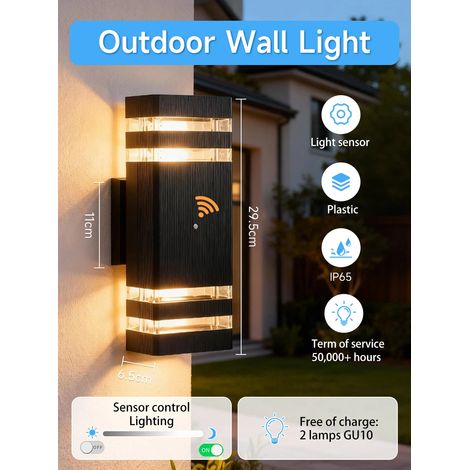 Applique murale LED intelligente d'extérieur, étanche, avec détecteur de mouvement (ampoule 5 W offerte, double couche), 85-265 V, pour porche, jardin, garage. (1/5)