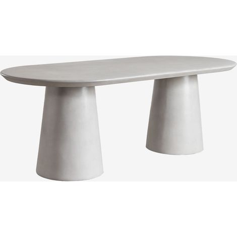Sklum – Table à manger ovale 220x95 cm en ciment – Accueille jusqu'à 10 personnes – Pieds cylindriques réglables – Protection antitache haute performance