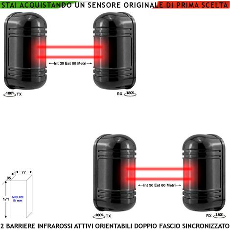 Doppio Raggio Infrarosso Attivo Barriera Orientabile 2 Pezzi Segnala Allarme Passaggio Estraneo Protezione Portata 60 MT Interno 30 MT Esterno Collegamento Filare Alimen. 12V Sensore Lineare Antifurto (1/4)