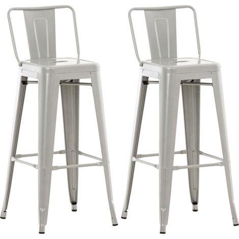 Juego de 2 taburetes de bar de metal de diseño industrial con reposapiés gris 100000967 (1/5)