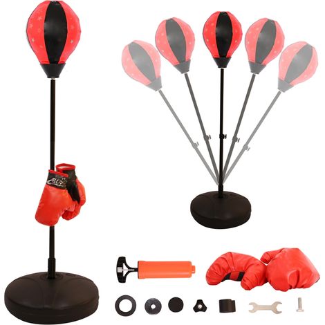 Mucola – Sac de boxe sur pied pour enfants – Hauteur réglable 94-124 cm – Balle en similicuir Ø 22 cm – Gants inclus – Pour intérieur et extérieur (1/5)