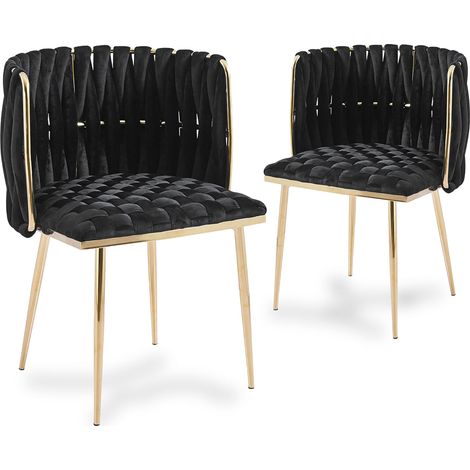 POLO - Lot de 2 chaises en velours noir pieds en métal doré POLO (1/5)