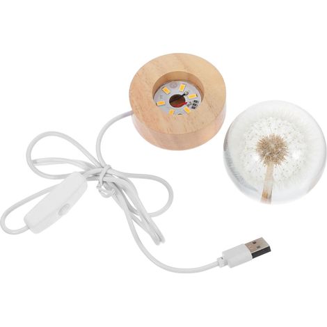 Veilleuse Boule Cristal Pissenlit avec Base Bois Massif (1/5)