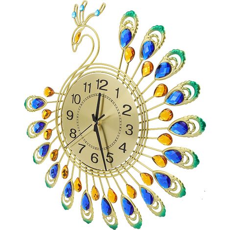 Horloge murale moderne en fer, grande taille, en forme de paon 3D, silencieuse, idéale pour la décoration du salon. (1/5)