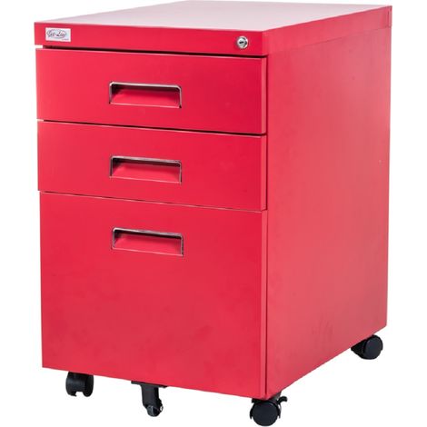 Büro Rollcontainer 3 Schubladen Haengeregistratur abschliessbar PAUL rot Bürocontainer