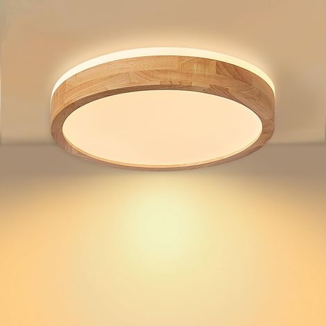 1 Plafonnier LED 24W Rond Bois Blanc Chaud 3000K Salon Cuisine Chambre (1/5)