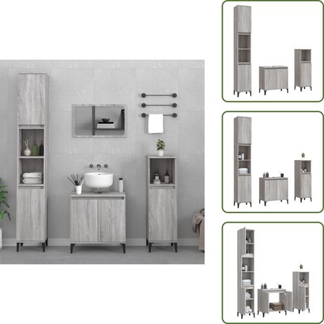 The Living Store Set Mobili da Bagno 3 pz Grigio Sonoma in Legno Multistrato - Set di mobili da bagno
