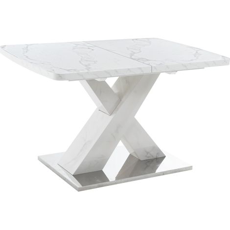 Tavolo da pranzo rettangolare allungabile 120-160 cm effetto marmo bianco in MDF e acciaio MODENUIT (1/5)