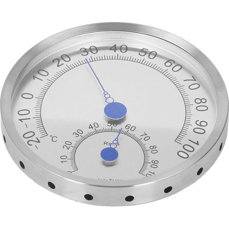 Thermomètre-hygromètre rond en acier inoxydable étanche et résistant à la chaleur pour l'extérieur (sans support). (1/5)