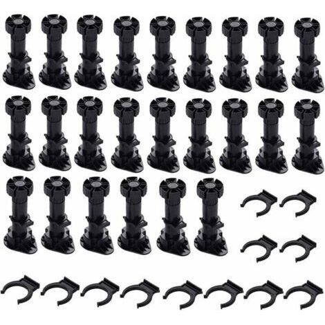SNQ – Lot de 24 pieds de meuble réglables en plastique noir 80-100mm – Base à clip pour cuisine, armoire, canapé – Résistant à l'humidité - mm-100 (1/5)