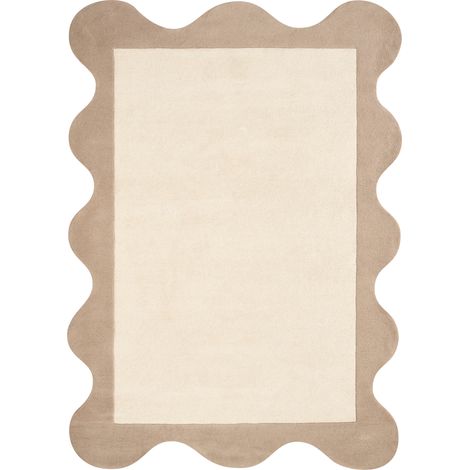 Alfombra moderna de lana hecha a mano forma irregular 160 x 230 cm blanco crema Sanghar