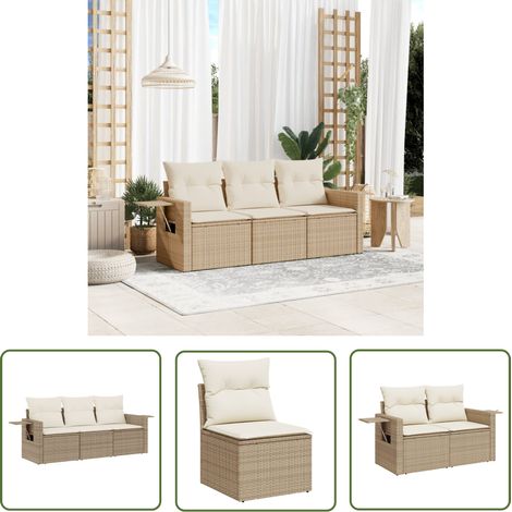 The Living Store Salon de jardin avec coussins 3 pcs beige résine tressée - Ensemble Salon De Jardin - Mobilier Extérieur - Meubles De Jardin - Salon De Jardin Pliable - Chaise Longue (1/5)