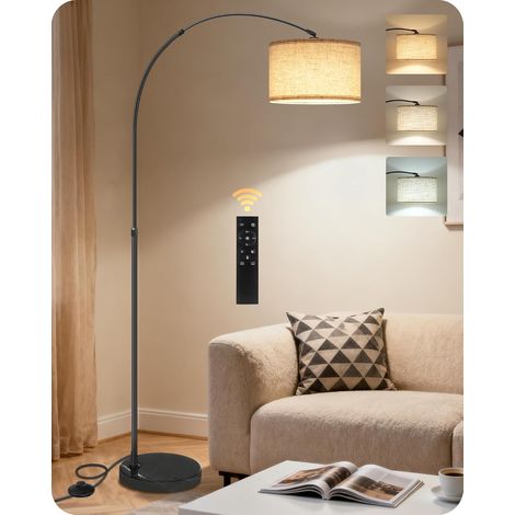 Floor Lamp Living Room Arch Black Beige Bedroom Floor  Arched lamp height adjustable from 158 to 74 mm, stable marble base, dimmable with remote control, light bulb (1/5)