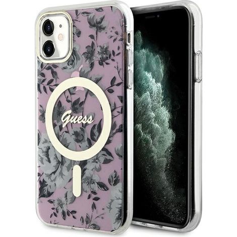 Guess GUHMN61HCFWSP iPhone 11 / Xr 6.1 pinke Hartschalen-Hülle mit Blumenmuster und MagSafe-Funktion (1/5)