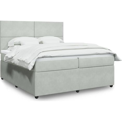 Boxspringbett mit Matratze Hellgrau 200x200 cm Samt (1/5)