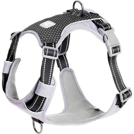 Harnais Chien, Harnais Anti Traction pour Chien en H, Entièrement Réfléchissant avec 2 Attaches pour Laisse, Réglable, Respirant, Convient aux Petits, Moyens et Grands Chiens (Noir,L) (1/5)
