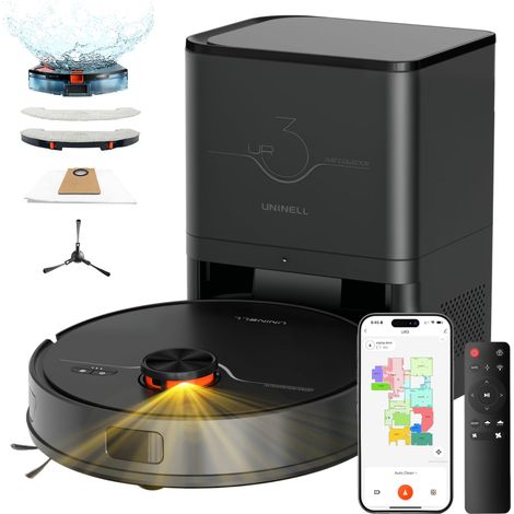 Robot aspirateur avec Fonction d'essuyage 8000 Pa, autonomie de 200 Min, aspirateur Robot avec Station d'aspiration 3,5 l, Navigation LiDAR, aspirateur et Robot 4 en 1 pour Tapis, Poils (1/5)