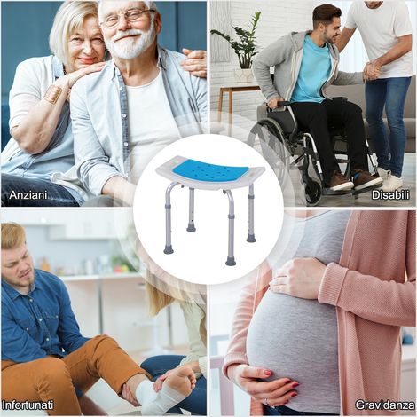 Tabouret de bain robuste bleu, anti-dérapant, en aluminium et plastique, avec hauteur réglable sur 6 niveaux de 39 à 52 cm, idéal pour douche (1/5)